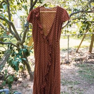URBAN OUTFITTERS Brown ¾ length wrap dress
